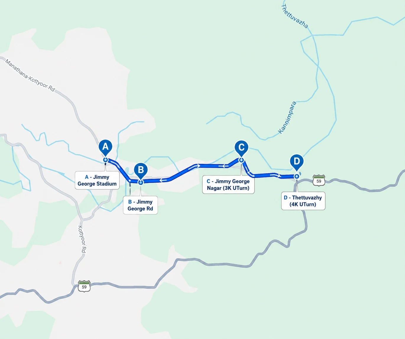 Peravoor Marathon 4K Route Map